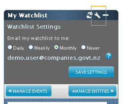 My Watchlist screen shot