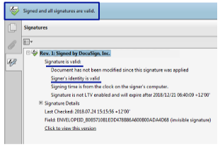 Screenshot showing electronic signature is valid.